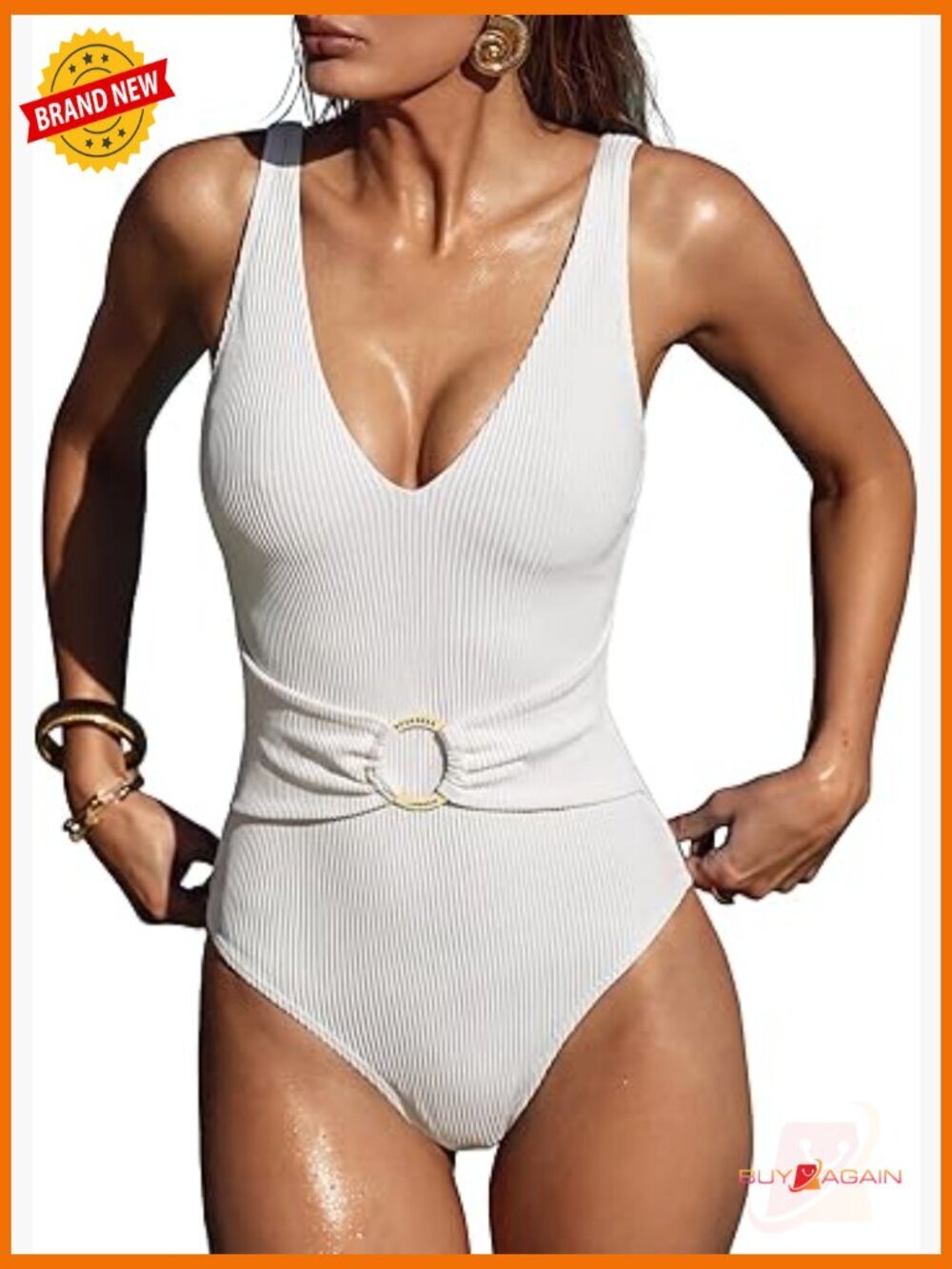 Women Retro One Piece Swimsuit Tummy Control V Neck Bathing Suit